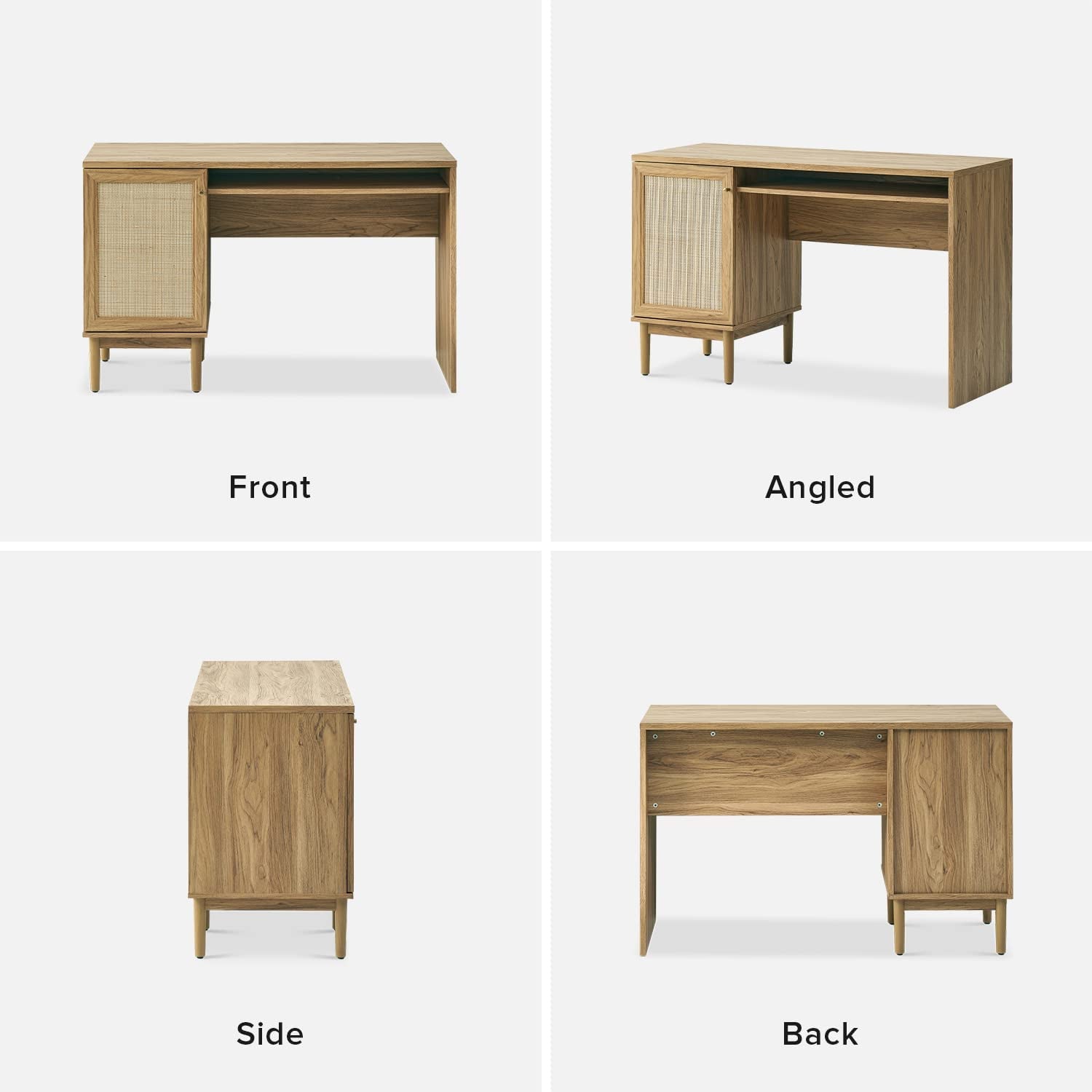 Adjustable Rattan Desk With Hidden Storage And Shelves