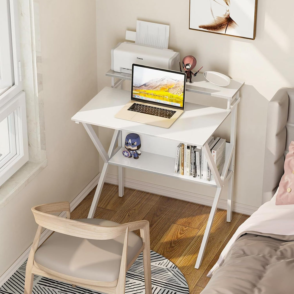 27.5 Inch White Computer Desk With Storage Shelves