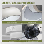 20 Inch Flush Mount Ceiling Fan With Lights Remote White Dimmable LED