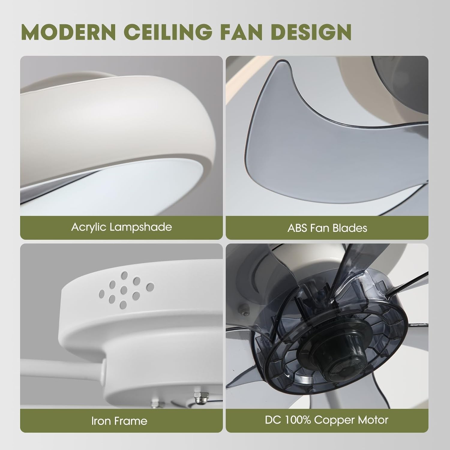 20 Inch Flush Mount Ceiling Fan With Lights Remote White Dimmable LED
