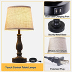 Bedside Table Lamps Set Of 2 With USB Ports And Dimmable