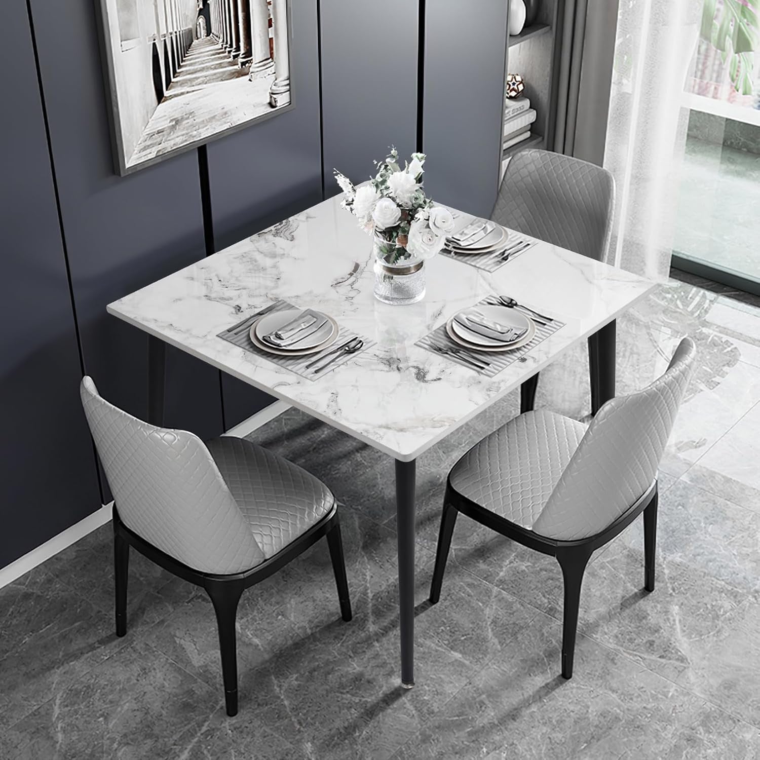 Square Sintered Stone Dining Table 31.5 Inch Modern Kitchen