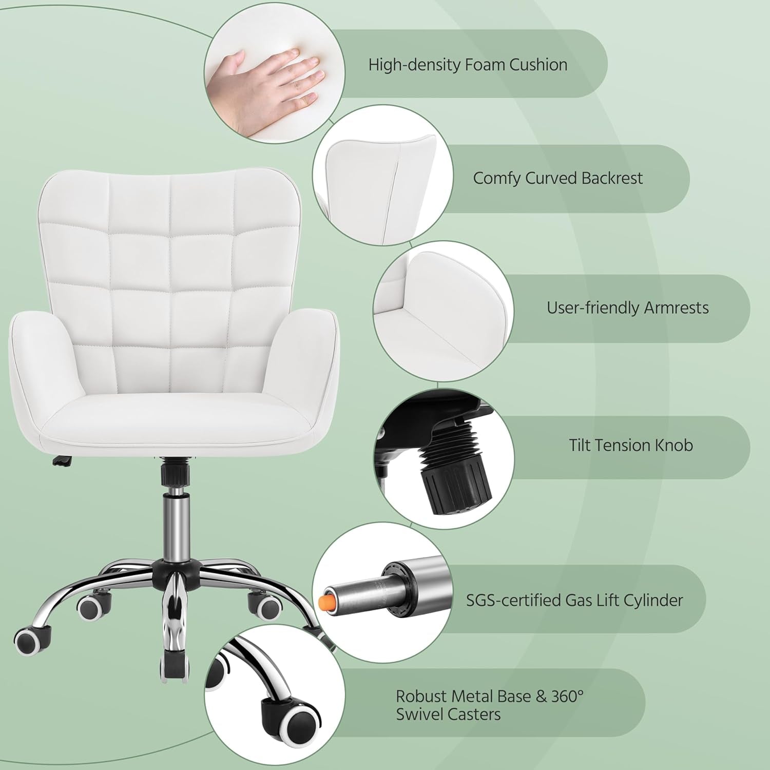Ergonomic White Office Chair Adjustable