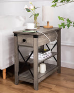 Farmhouse Slim End Table With USB Charging Station