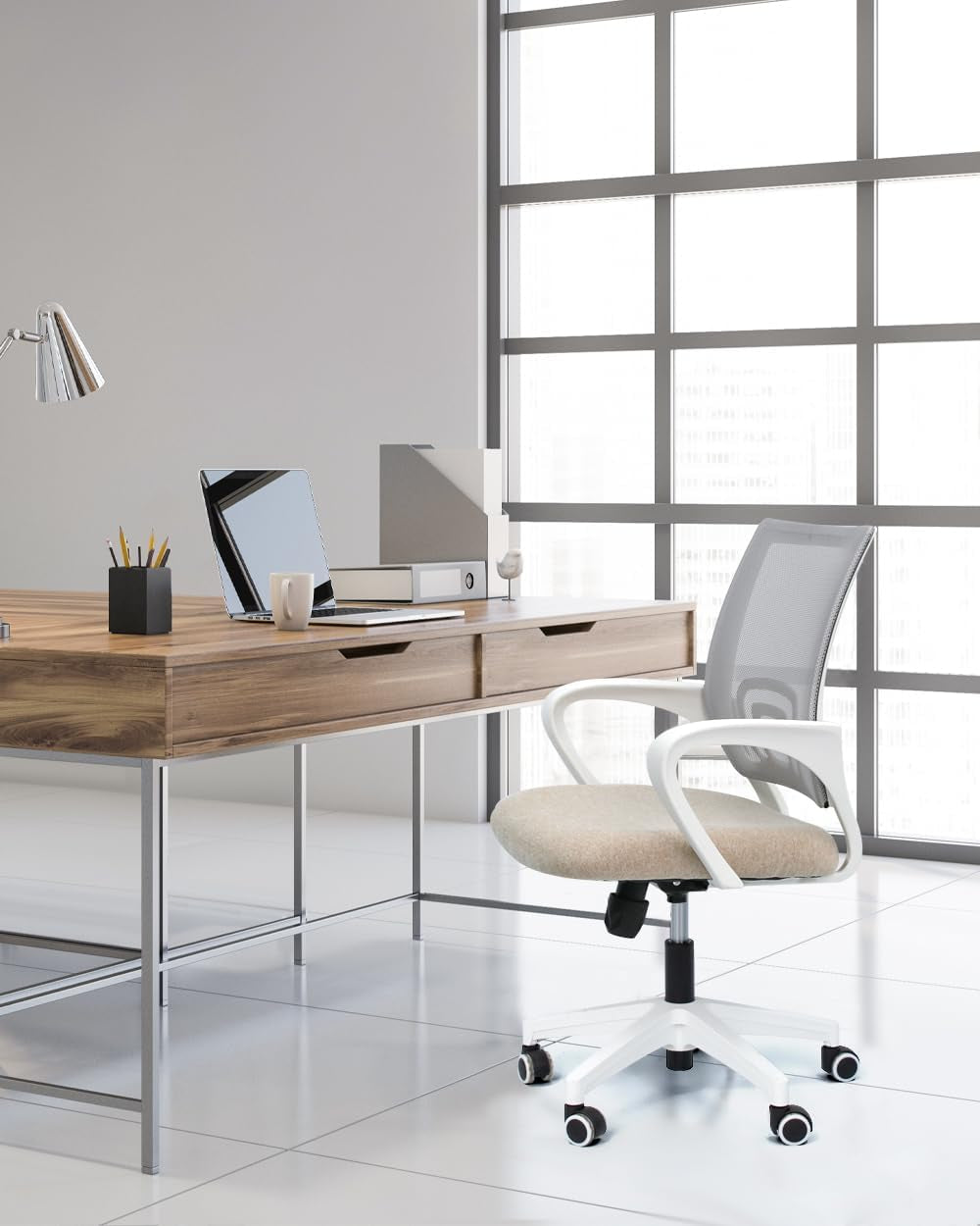 Ergonomic Beige Office Chair With Adjustable Lumbar Support