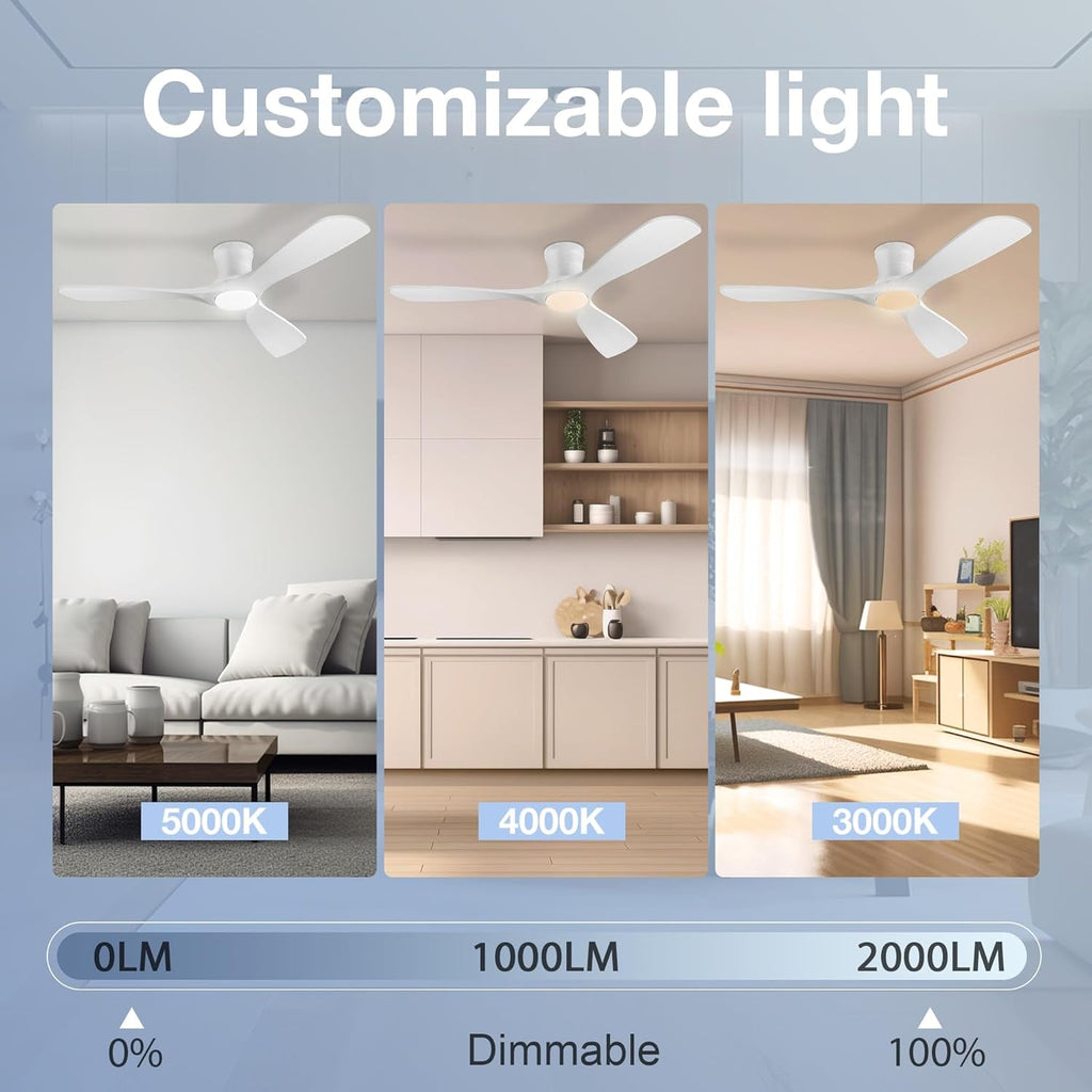 52 Inch Smart Low Profile Ceiling Fan With Remote Control