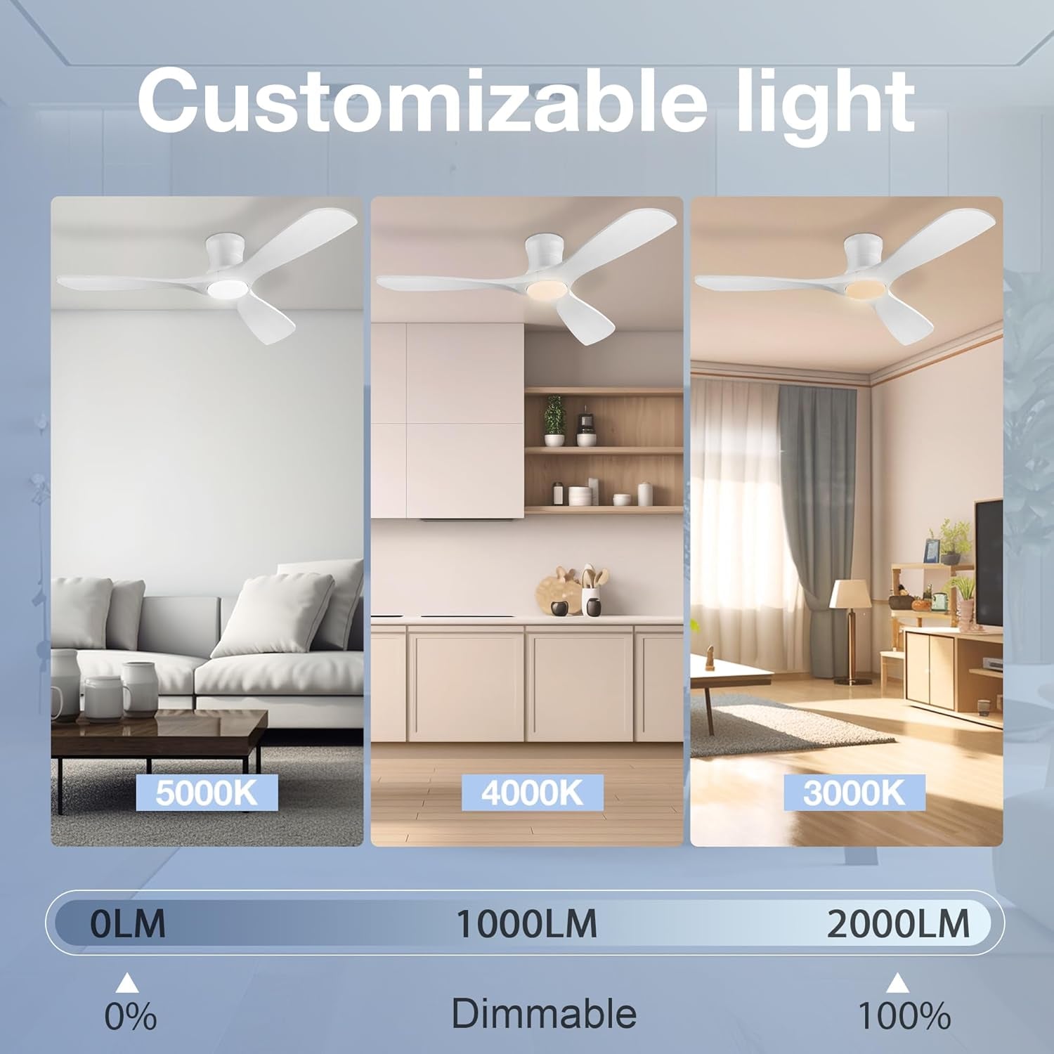 52 Inch Smart Low Profile Ceiling Fan With Remote Control