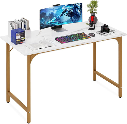 47 Inch Computer Desk Gold Metal Frame Modern Home Office Desk