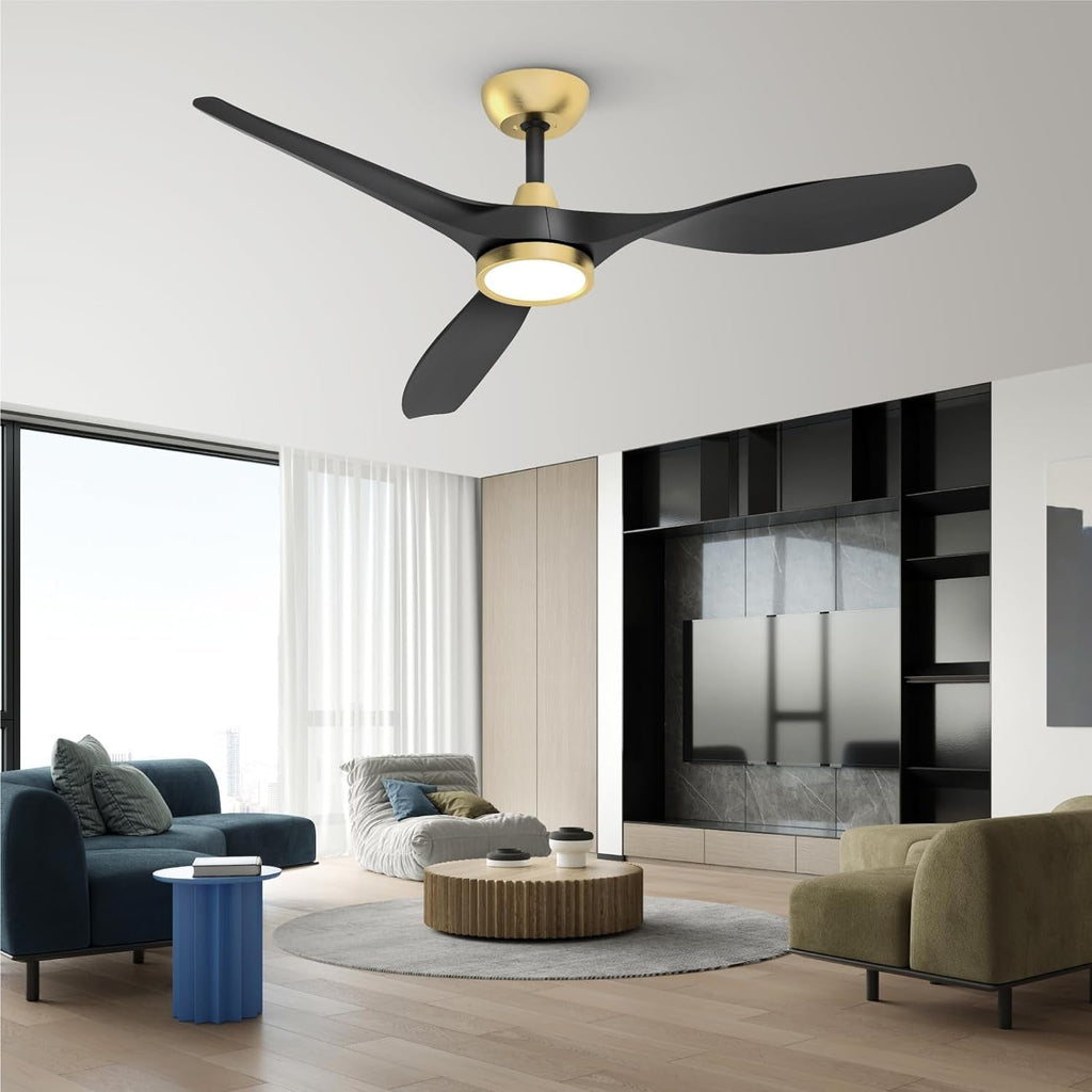 52 Inch Black Gold Indoor Ceiling Fan With LED Light