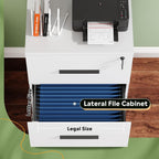2 Drawer White Wood Lateral File Cabinet With Lock For Office Or Home