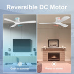 52 Inch Smart Low Profile Ceiling Fan With Remote Control