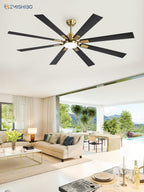 72 Inch Black And Gold Ceiling Fan With Remote Light