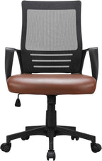 Ergonomic Brown Leather Mesh Office Chair With Lumbar Support