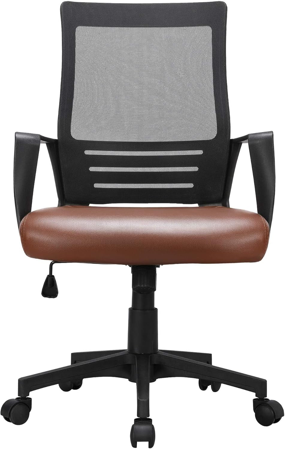 Ergonomic Brown Leather Mesh Office Chair With Lumbar Support