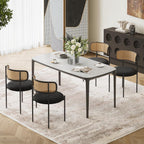 Set Of 4 Dining Chairs Mid Century Modern Rattan Back Upholstered