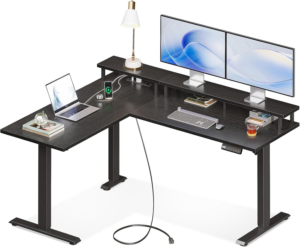 Electric L Shaped Standing Desk 59 Inch With Power Outlets