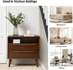 Nightstand With Charging Station Walnut Mid Century Modern