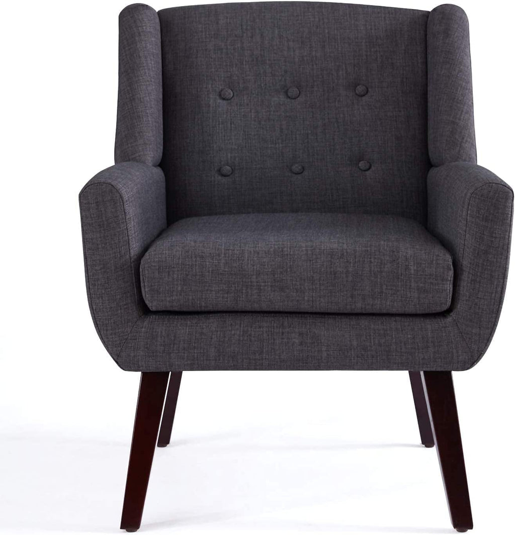 Grey Button Tufted Fabric Living Room Accent Chair
