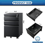 Compact Black Mobile Filing Cabinet Lockable With Drawers