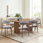 Wooden Dining Chairs Set Of 6 With Light Grey Upholstery