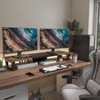 Dual Monitor Stand Riser Wood And Steel For Two Monitors