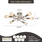 6 Light Chrome Sputnik Chandelier Semi Flush Mount Ceiling Light