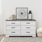 Washed White Farmhouse Dresser 6 Drawer Chest 53 Inch Wide