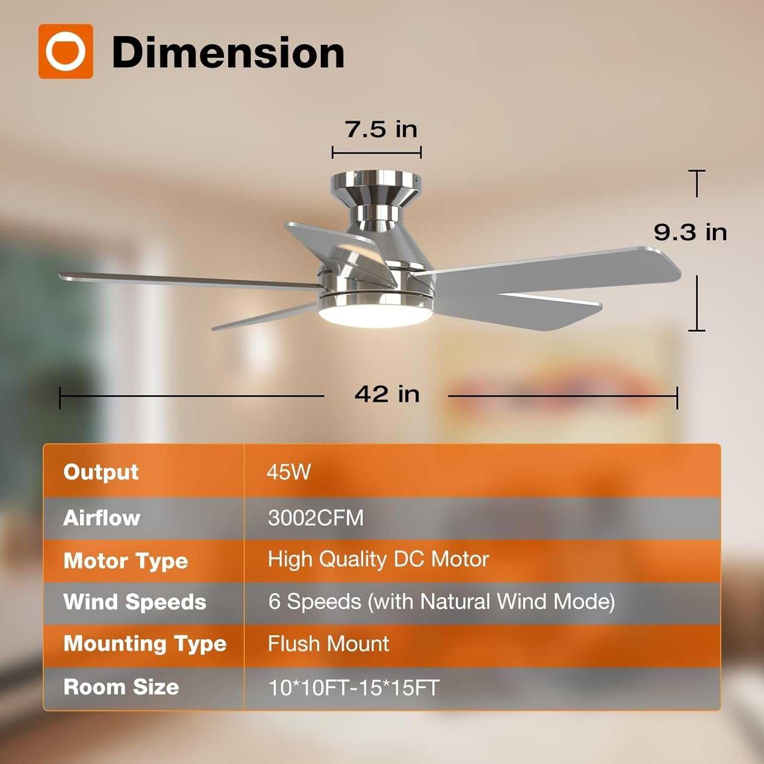 42 Inch Ceiling Fan With Dimmable LED Light – Remote Control
