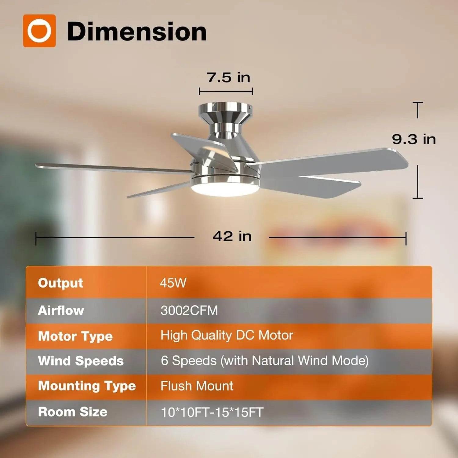 42 Inch Ceiling Fan With Dimmable LED Light – Remote Control