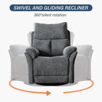 Swivel Rocker Recliner Chair Gray Fabric For Small Spaces