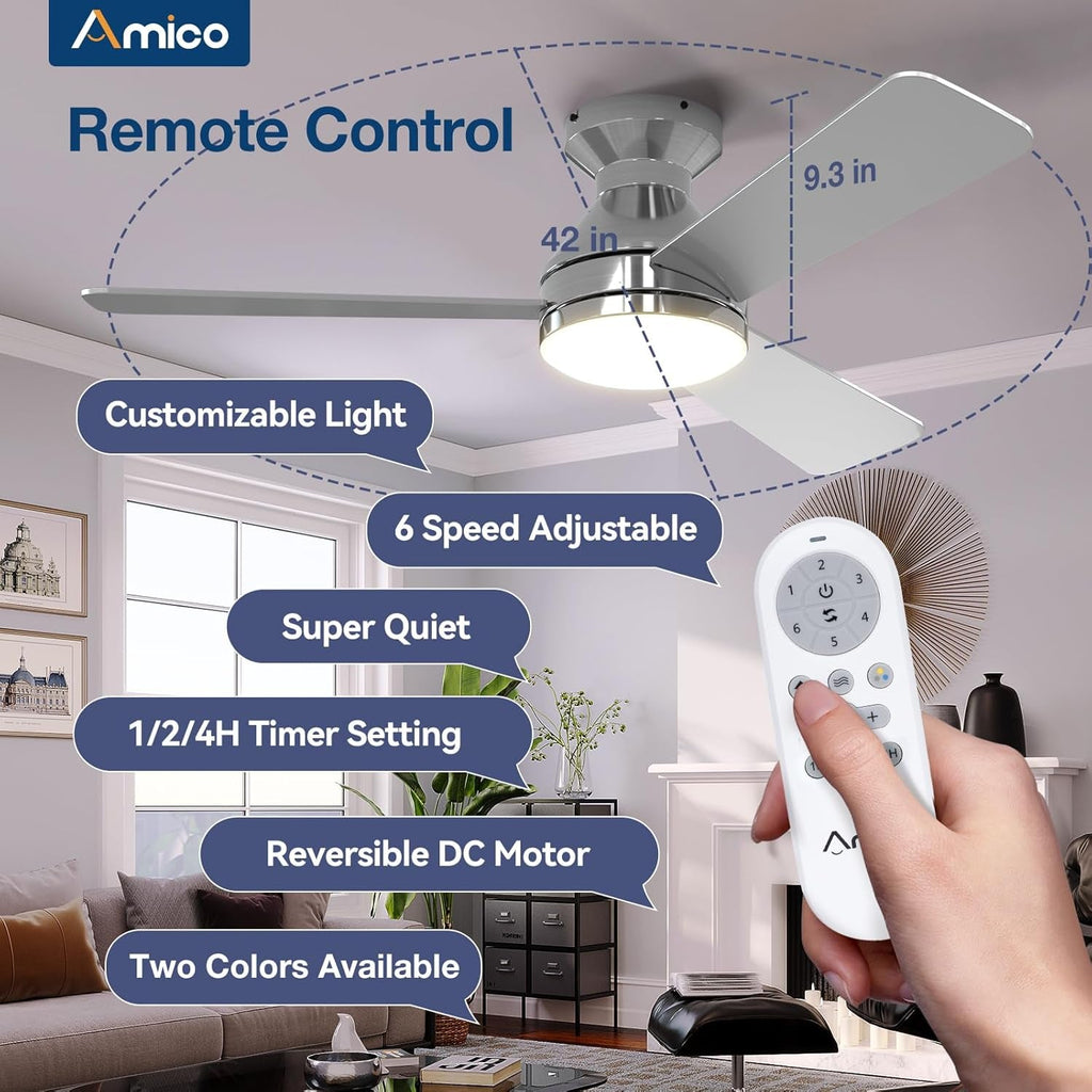 42 Inch Ceiling Fan With Dimmable Light And Remote