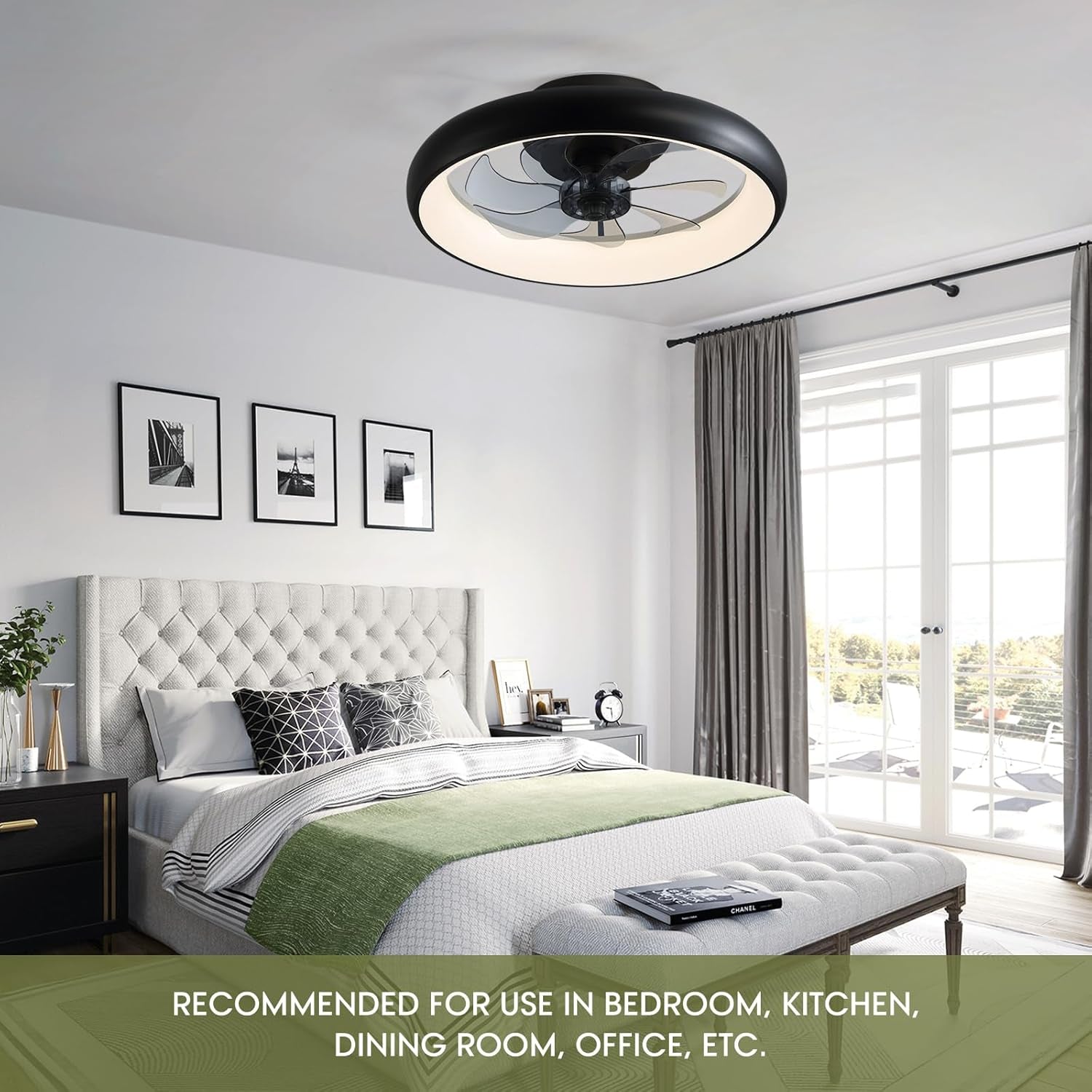 20 Inch Black Flush Mount Smart Ceiling Fan With LED Lights