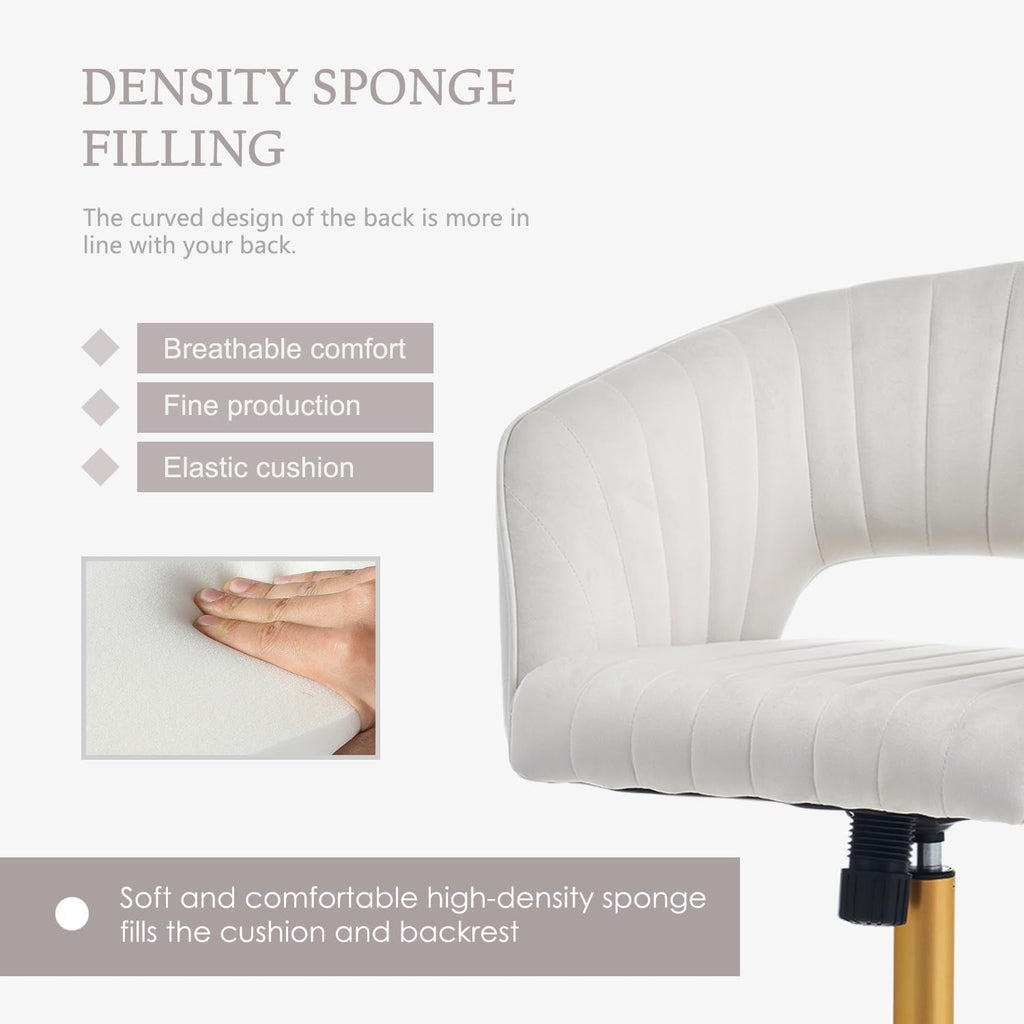 Beige Velvet Office Chair 360 Degree Swivel Home Office