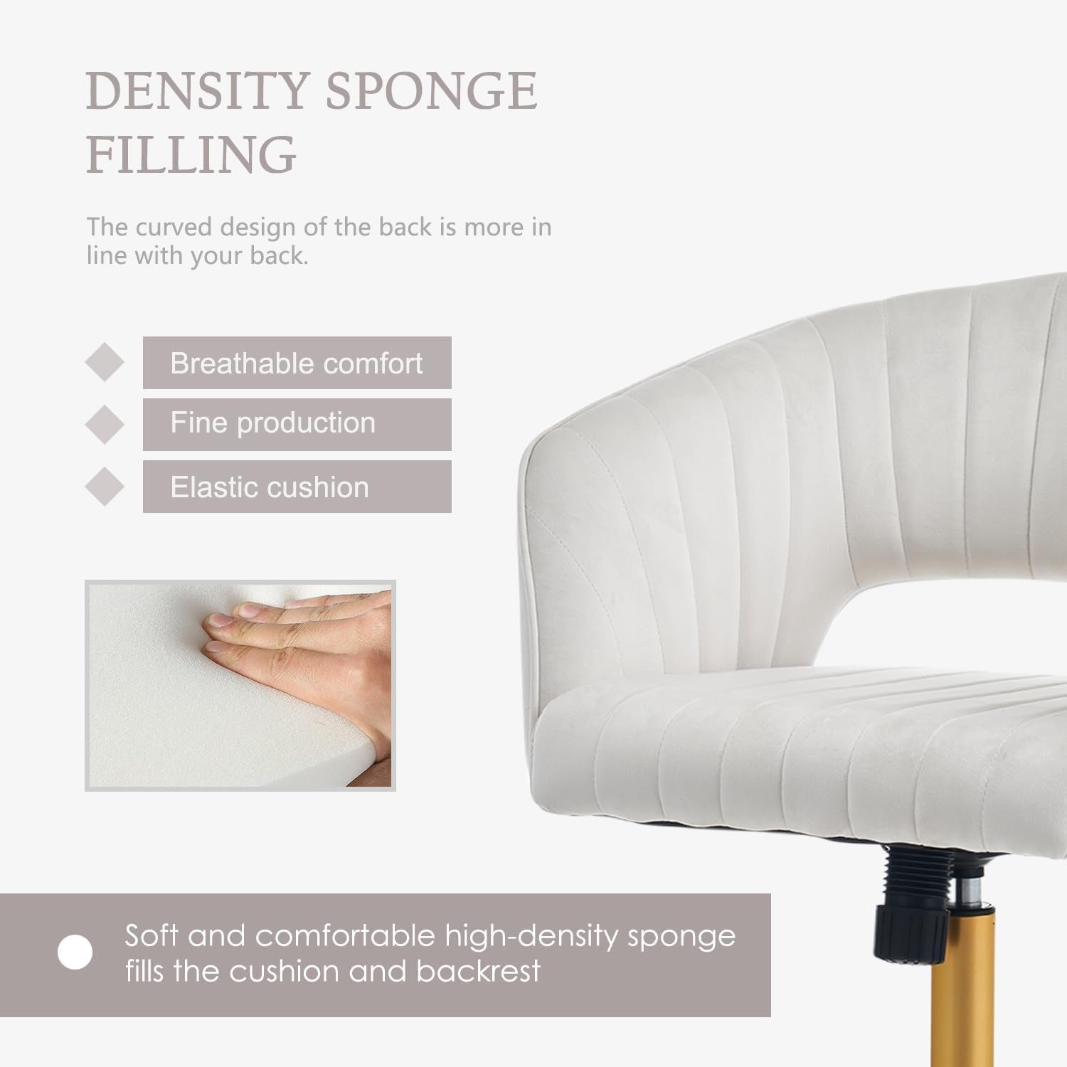 Beige Velvet Office Chair 360 Degree Swivel Home Office