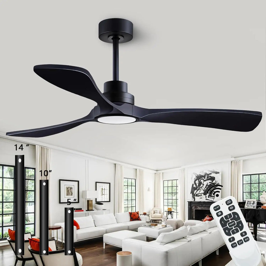 52 Inch Wood Ceiling Fan With Remote And Light Kit Black