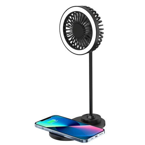 ZTECH IllumiBreeze LED Desk Fan with Wireless Charging Base – Black