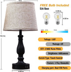 Bedside Table Lamps Set Of 2 With USB Ports And Dimmable