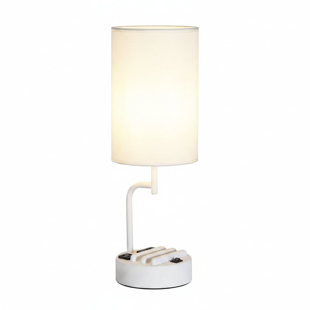 Table Lamp With 3 USB Ports White Finish For Home Office