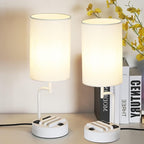 Table Lamp With 3 USB Ports White Finish For Home Office
