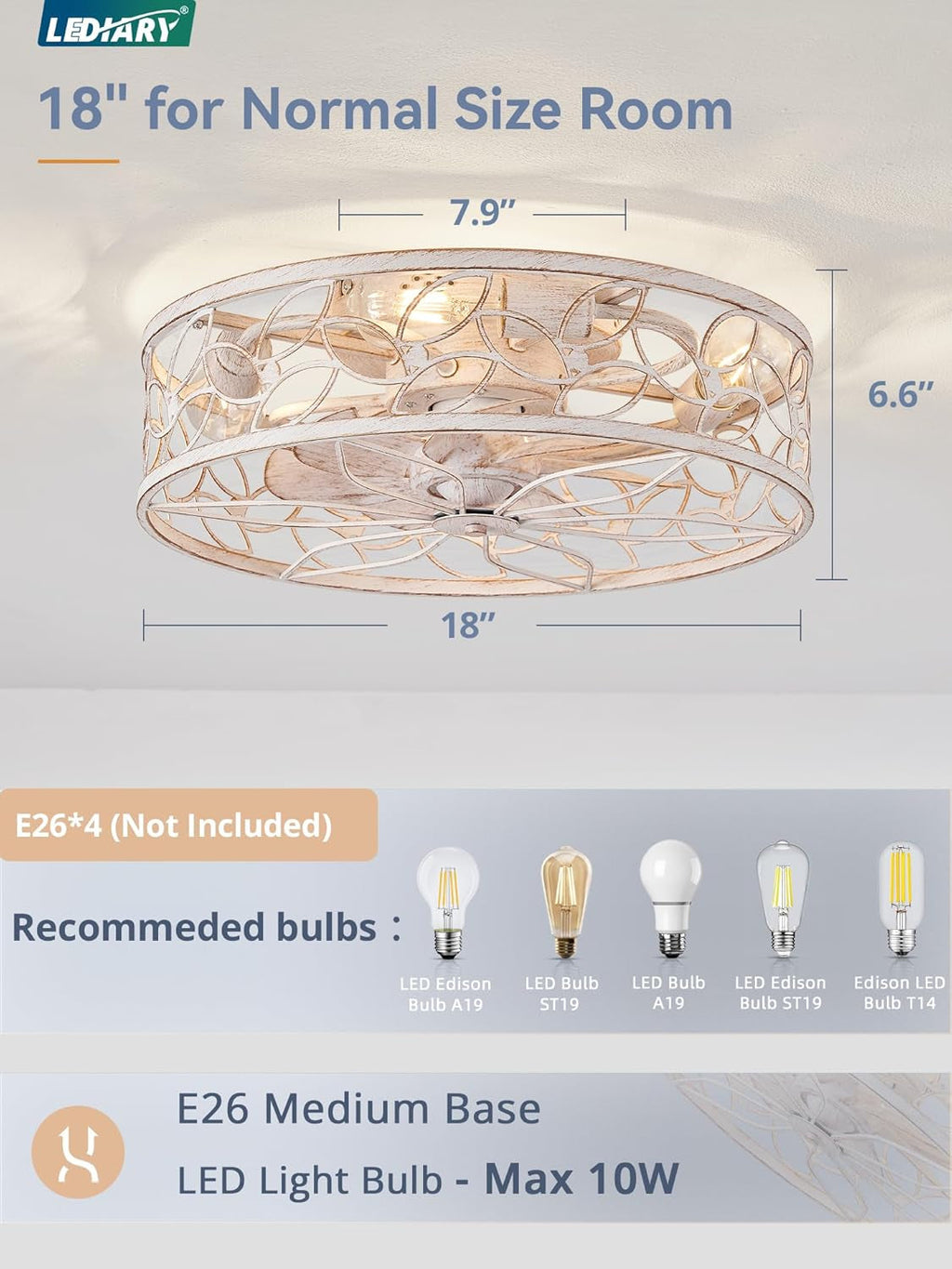 White And Gold Caged Ceiling Fan With Remote Light Fixture