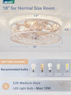 White And Gold Caged Ceiling Fan With Remote Light Fixture