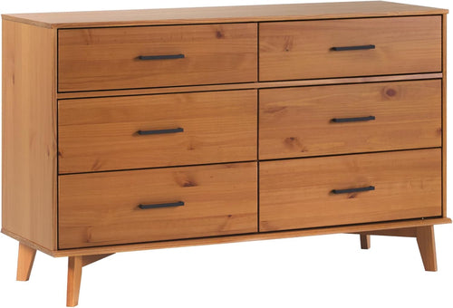 Walker Edision 6-Drawer Dresser In Solid Pine Wood With Metal Handles