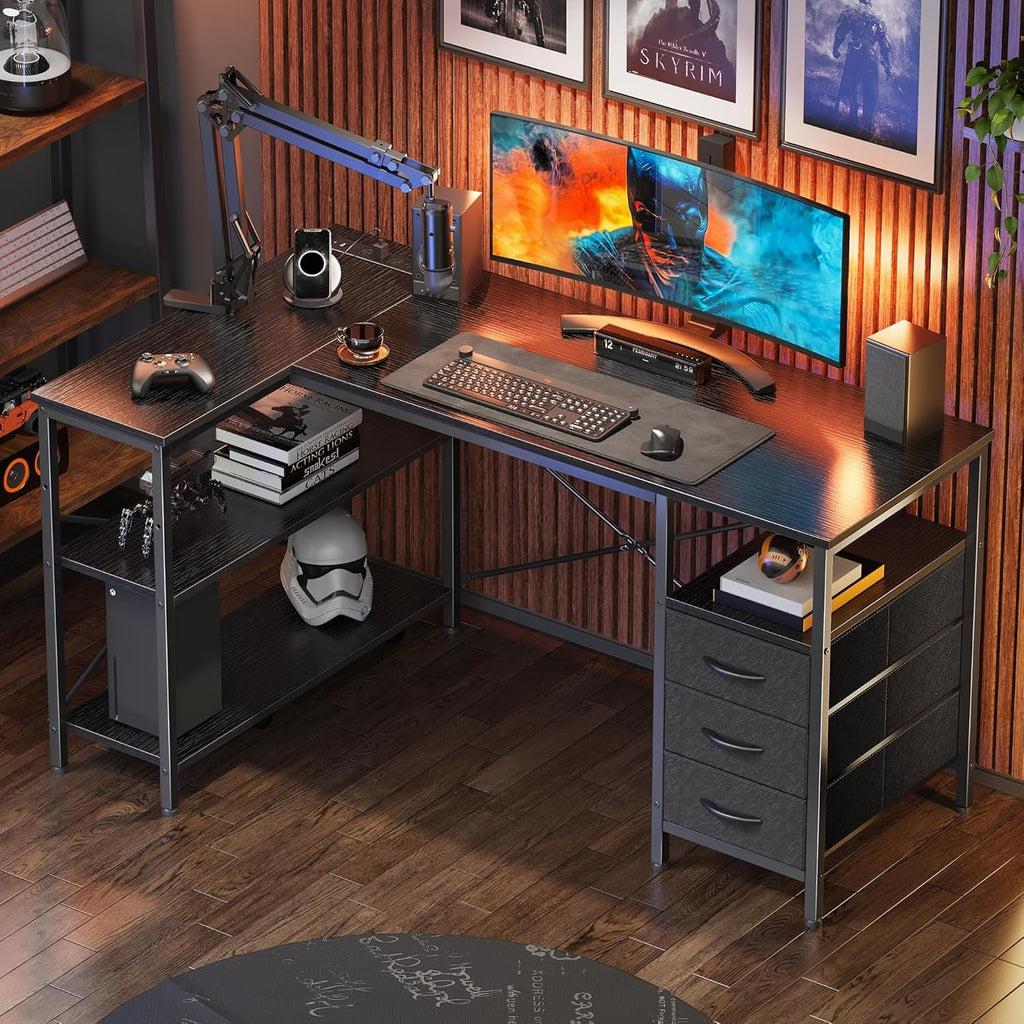 L Shaped Desk 47 Inch With Power Outlets And Ample Storage