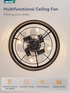 16.5 Inch Rustic Brown Caged Ceiling Fan With Light