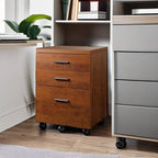 Walnut 3 Drawer File Cabinet For Home Office Under Desk With Rolling