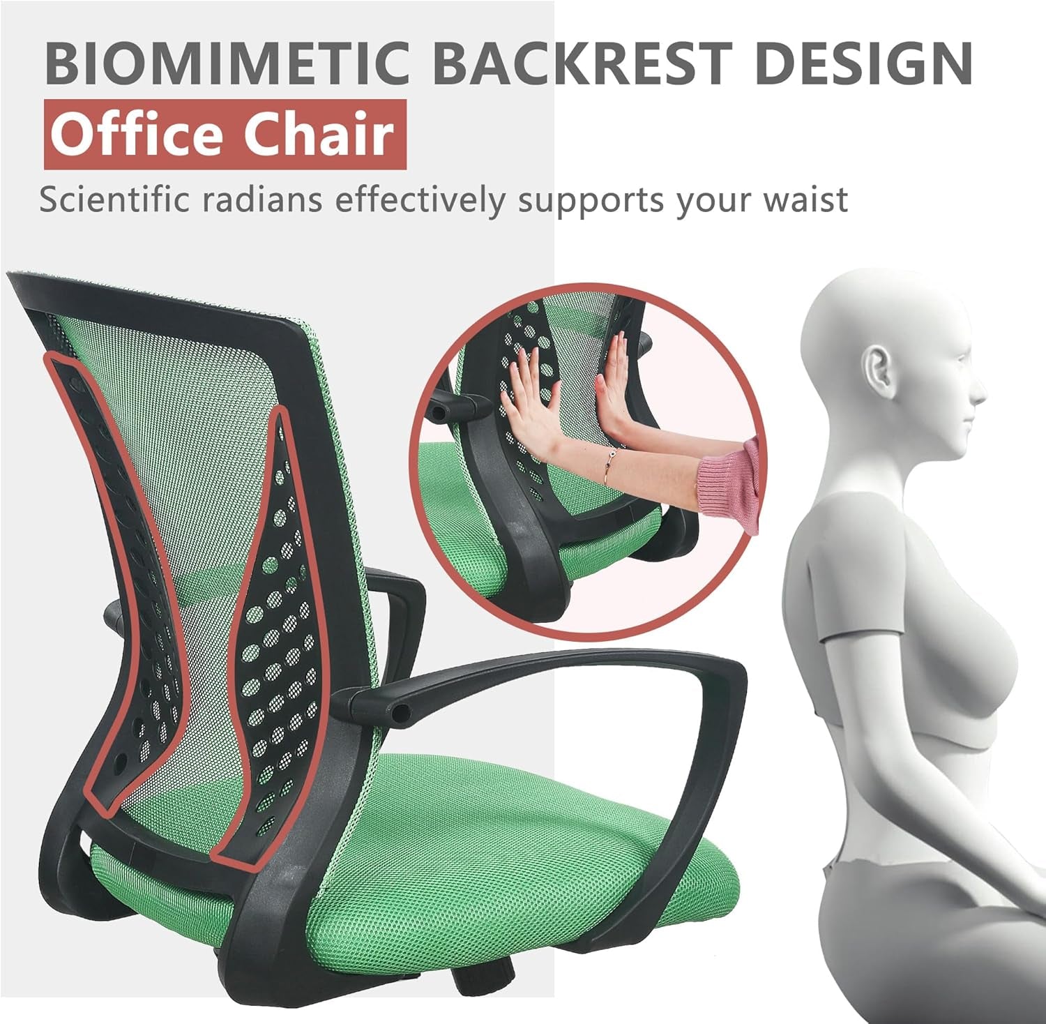 Green Ergonomic Mesh Office Chair With Lumbar Support