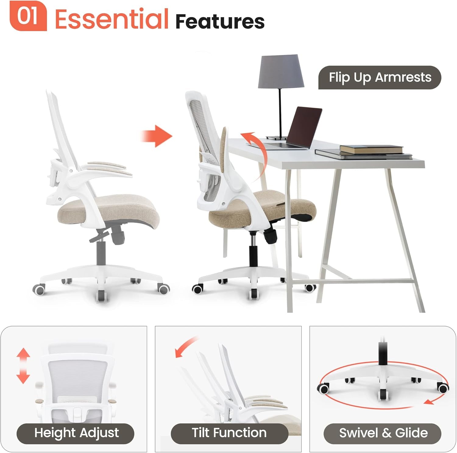 Beige Mesh Office Chair With Adjustable Height And Ergonomic Design