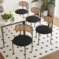 Set Of 4 Dining Chairs Mid Century Modern Rattan Back Upholstered