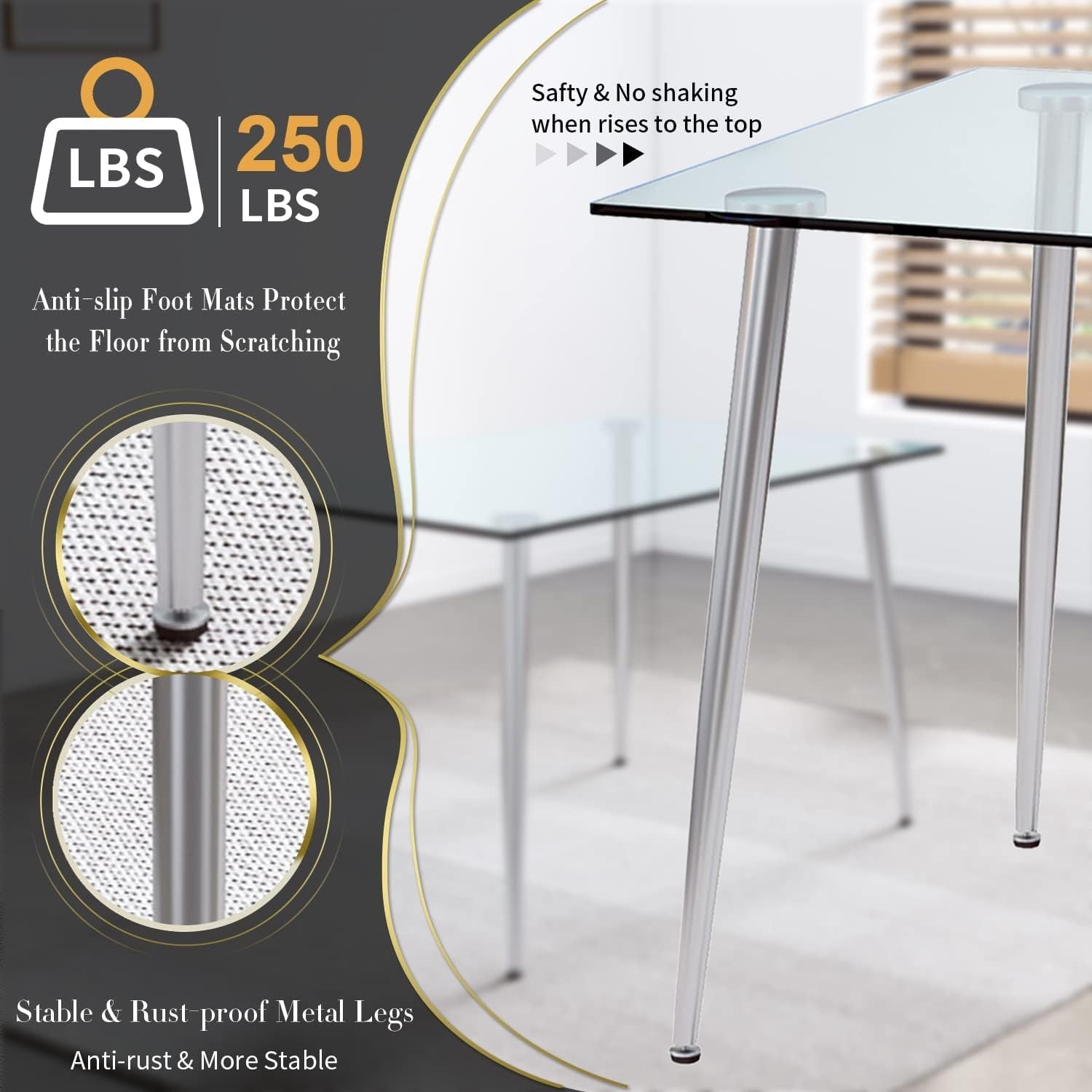 Glass Dining Table For 4 51 Inch Clear Top For Home