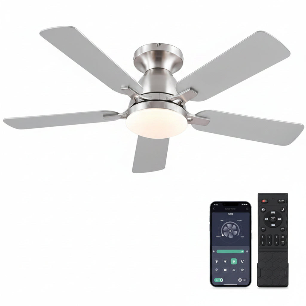 46 Inch Smart Flush Mount Ceiling Fan With Dimmable Lights